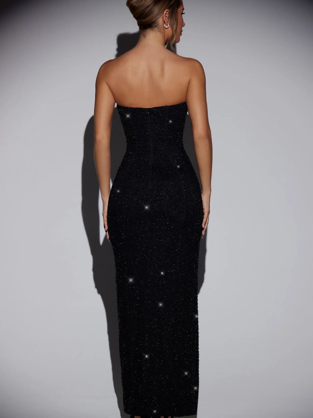 Oh Polly EMBELLISHED BANDEAU COWL NECK MAXI DRESS IN BLACK - Picture 3 of 5